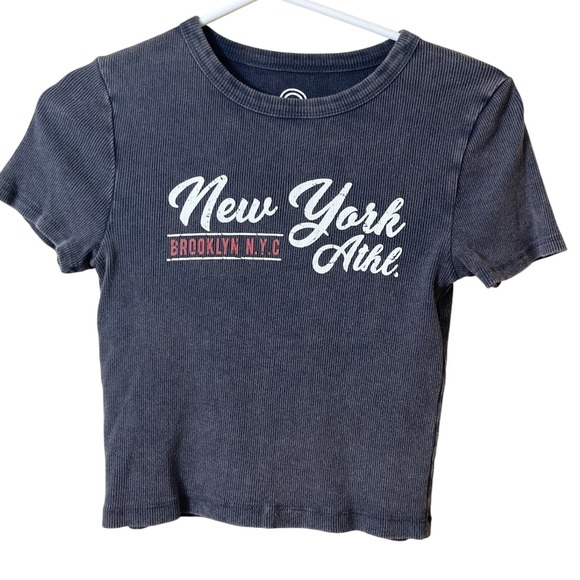 Social Culture Tops - Social Culture New York Brooklyn Ribbed Baby Tee Size M Grey Y2K Streetwear Crop